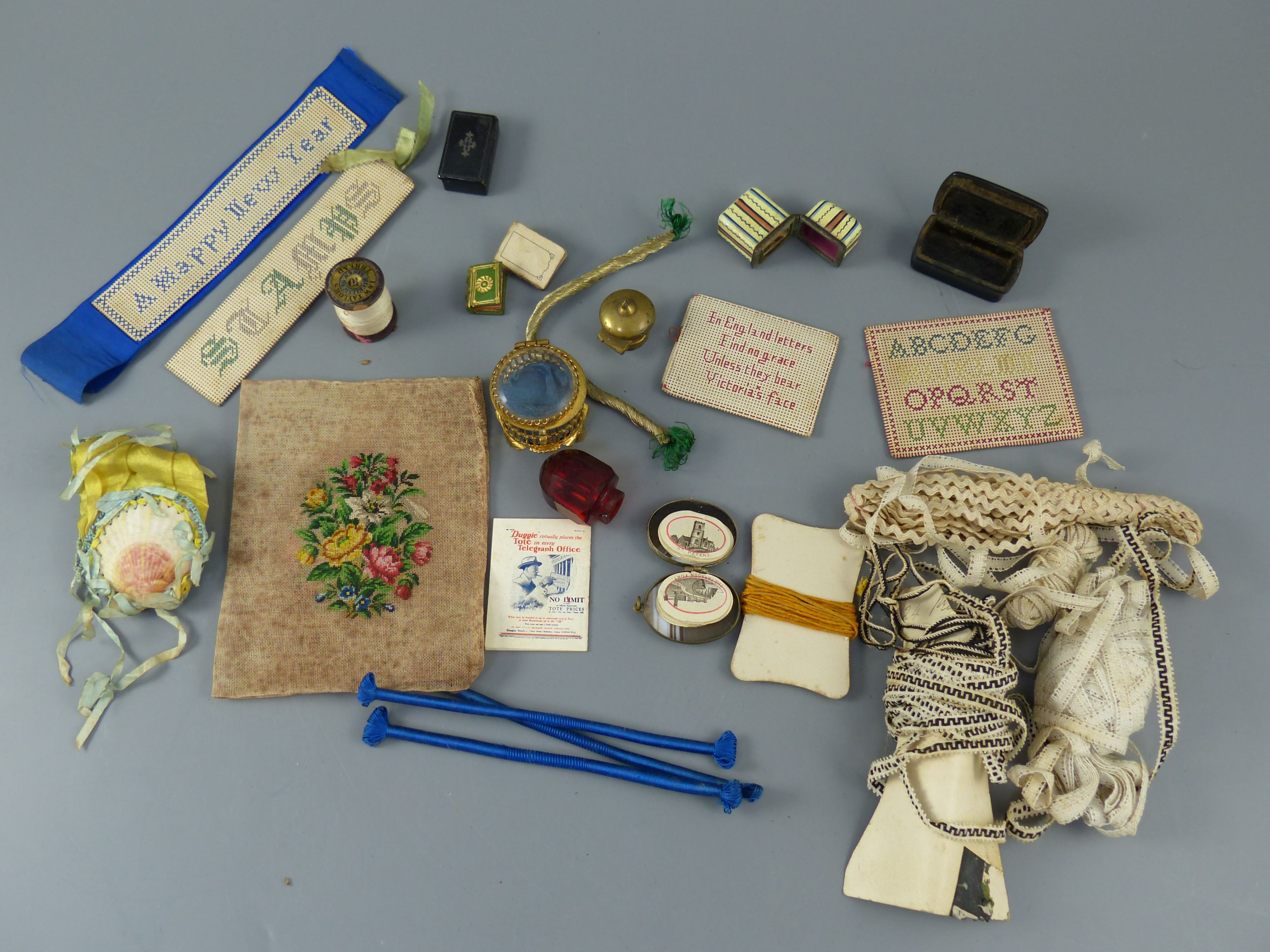 A collection of assorted Victorian and later sewing accessories and objets dart